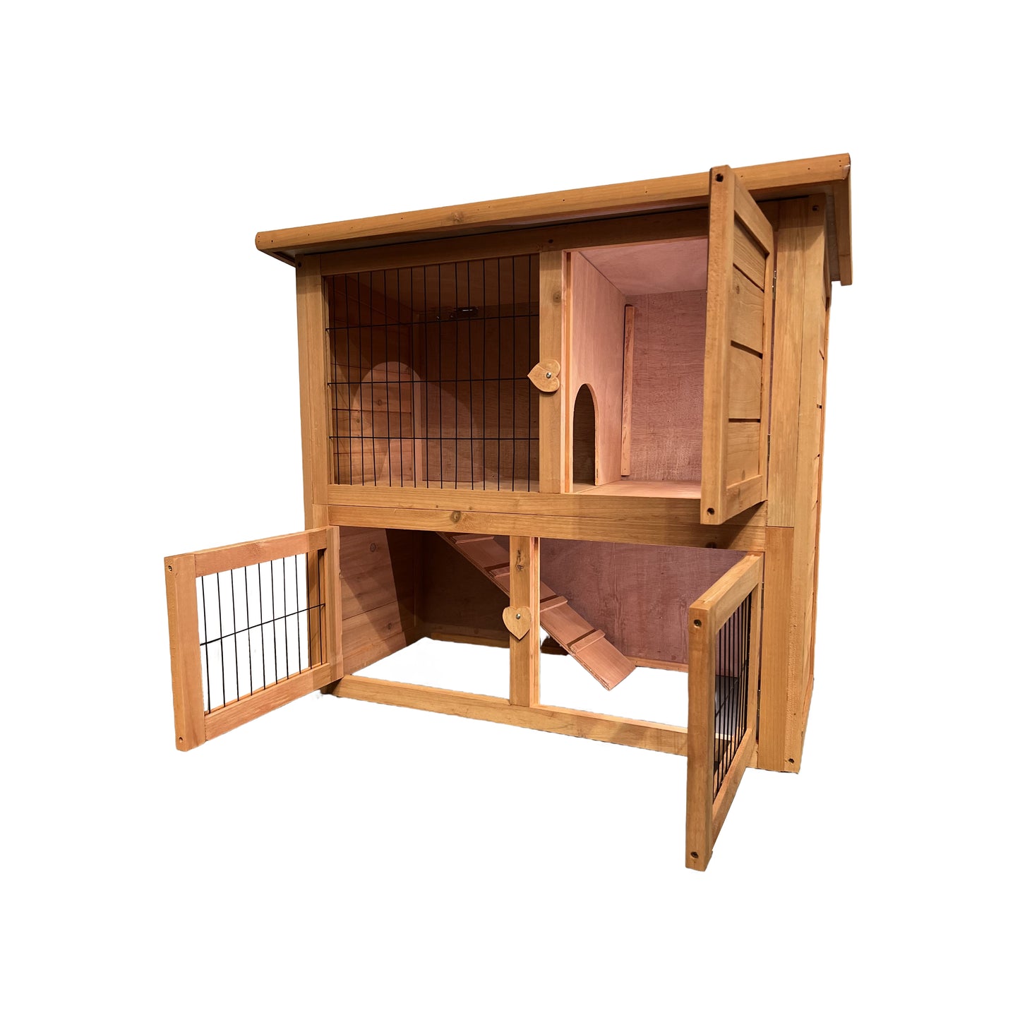 2 Storey Rabbit Hutch Guinea Pig House Chicken Coop 92x45x81cm