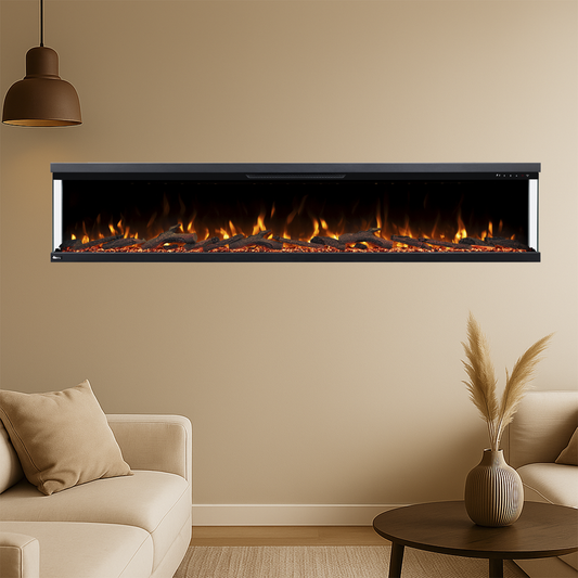 Longford 100" Three Sided Viewing Built-in Recessed / Wall mounted Heater Electric Fireplace