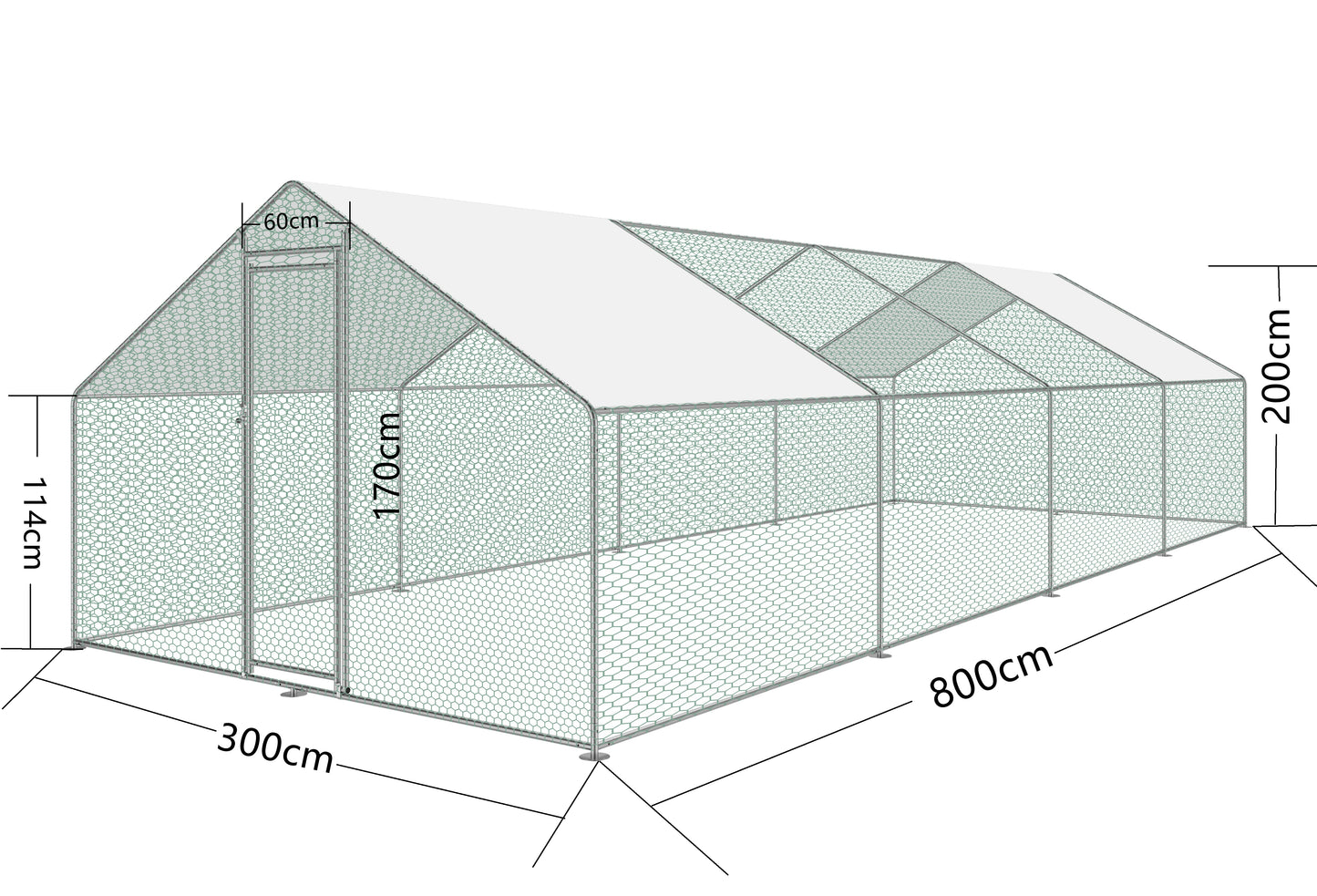 Walk-in 3X8X2M Steel Metal Chicken Coop Run Enclosure Poultry Cage