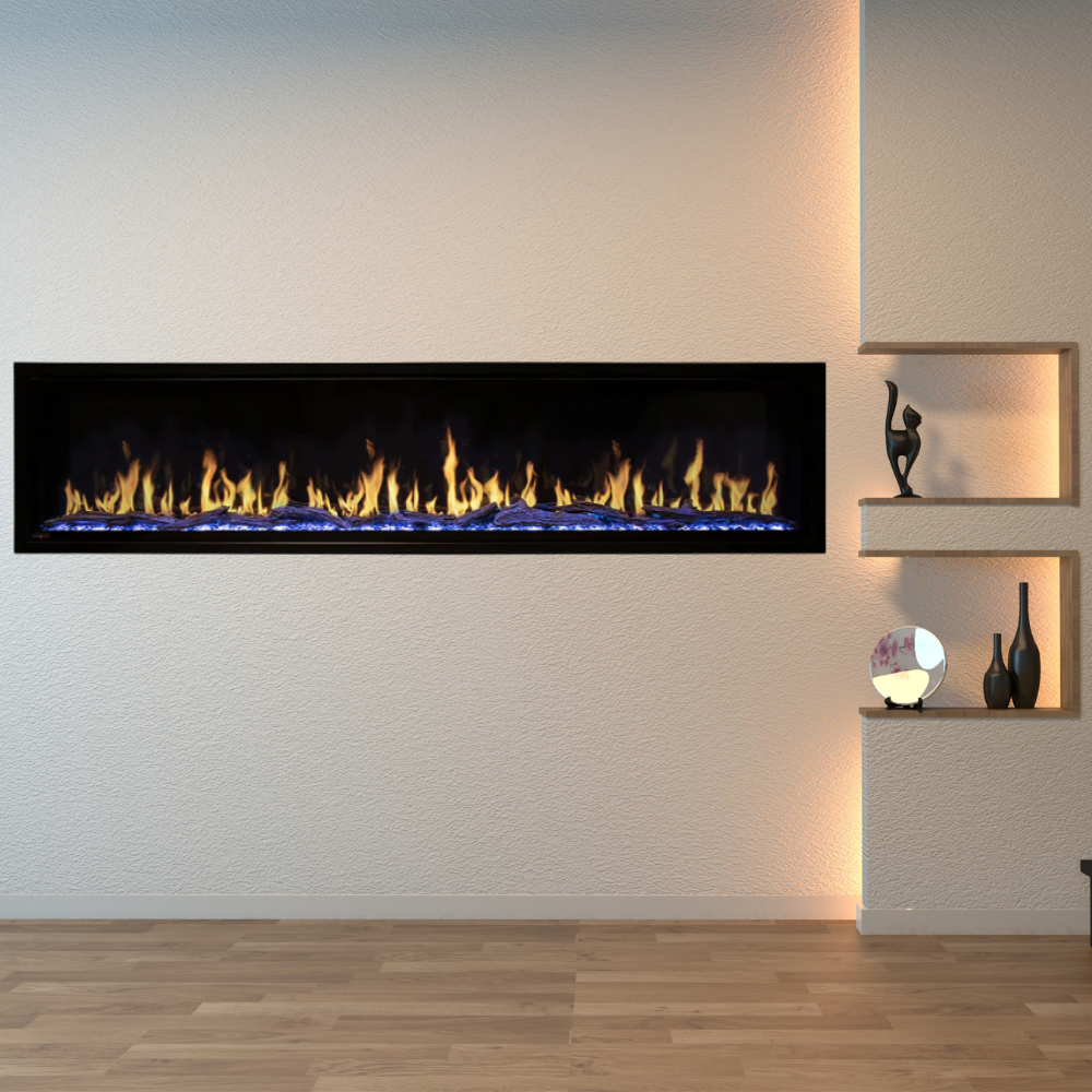 Lumi 72" Narrow Trim Seamless Built-in/Recessed & Wall-Mounted Electric Fireplace Heater WIFI Bluetooth Speaker