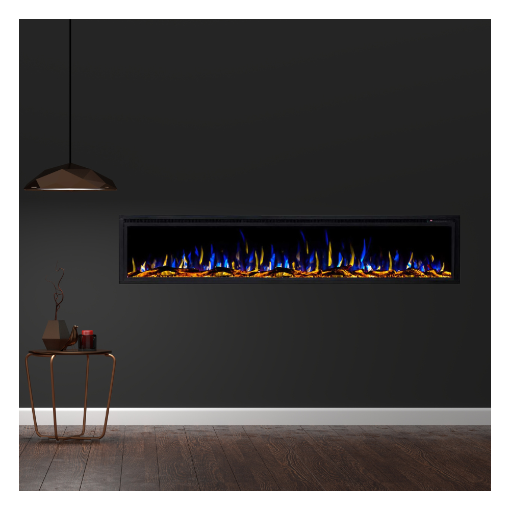 Horizon 84" Slim Trim Black Built-in Recessed / Wall mounted Heater Electric Fireplace