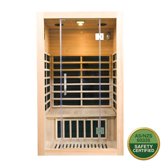 Greenland 2-Person Luxury Far-Infrared Sauna 8 Carbon Heater 1860W Full Glass Front Panel