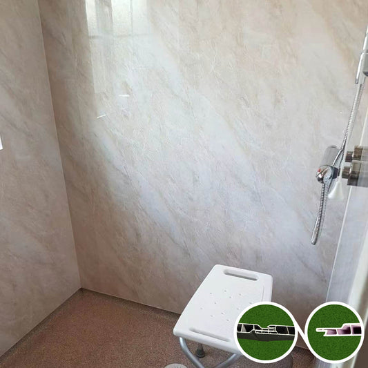 Tongue and Groove Interlocking Hollow Waterproof PVC Panels-1000mm Width Beige Marble Gloss