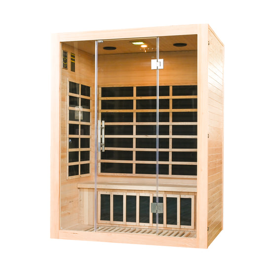 Greenland 3-Person Luxury Far-Infrared Sauna 9 Carbon Heater 2250W Full Glass Front Panel