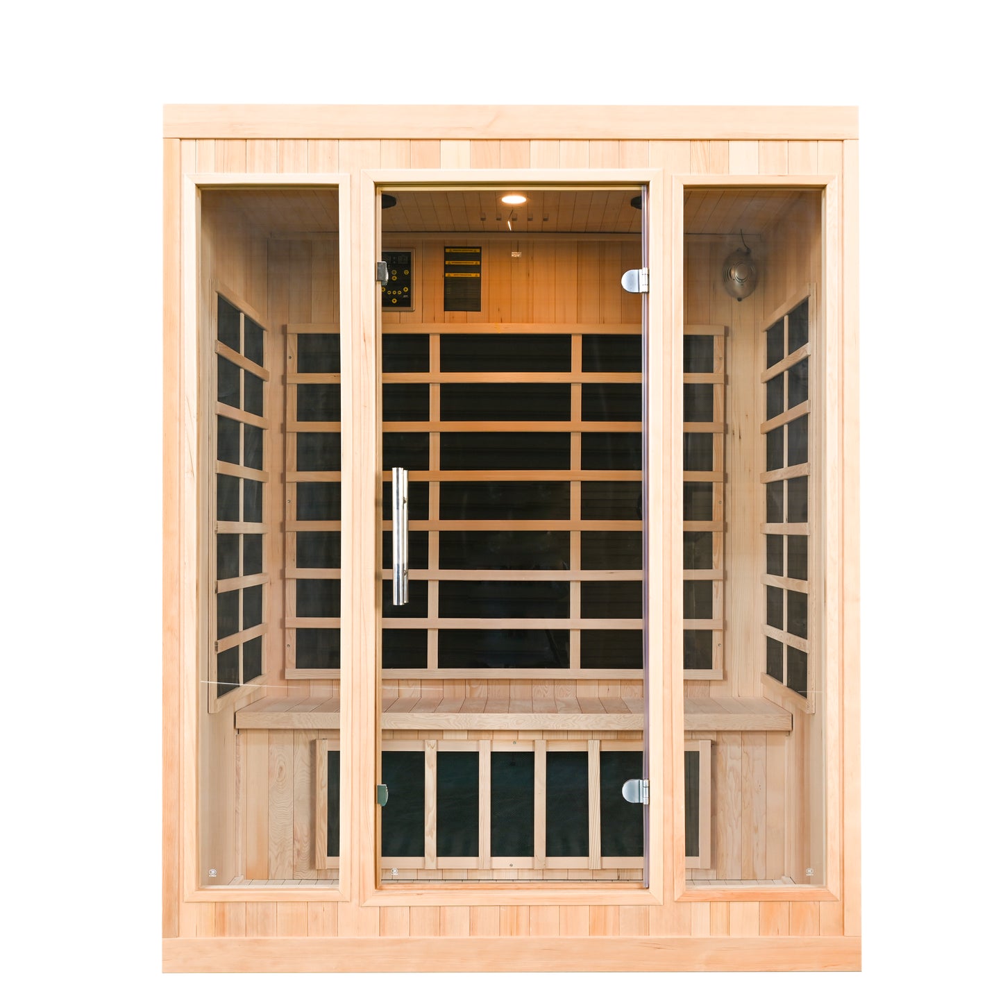 Greenland 3-Person Luxury Far-Infrared Sauna 9 Carbon Heater 2250W Full Glass Front Panel