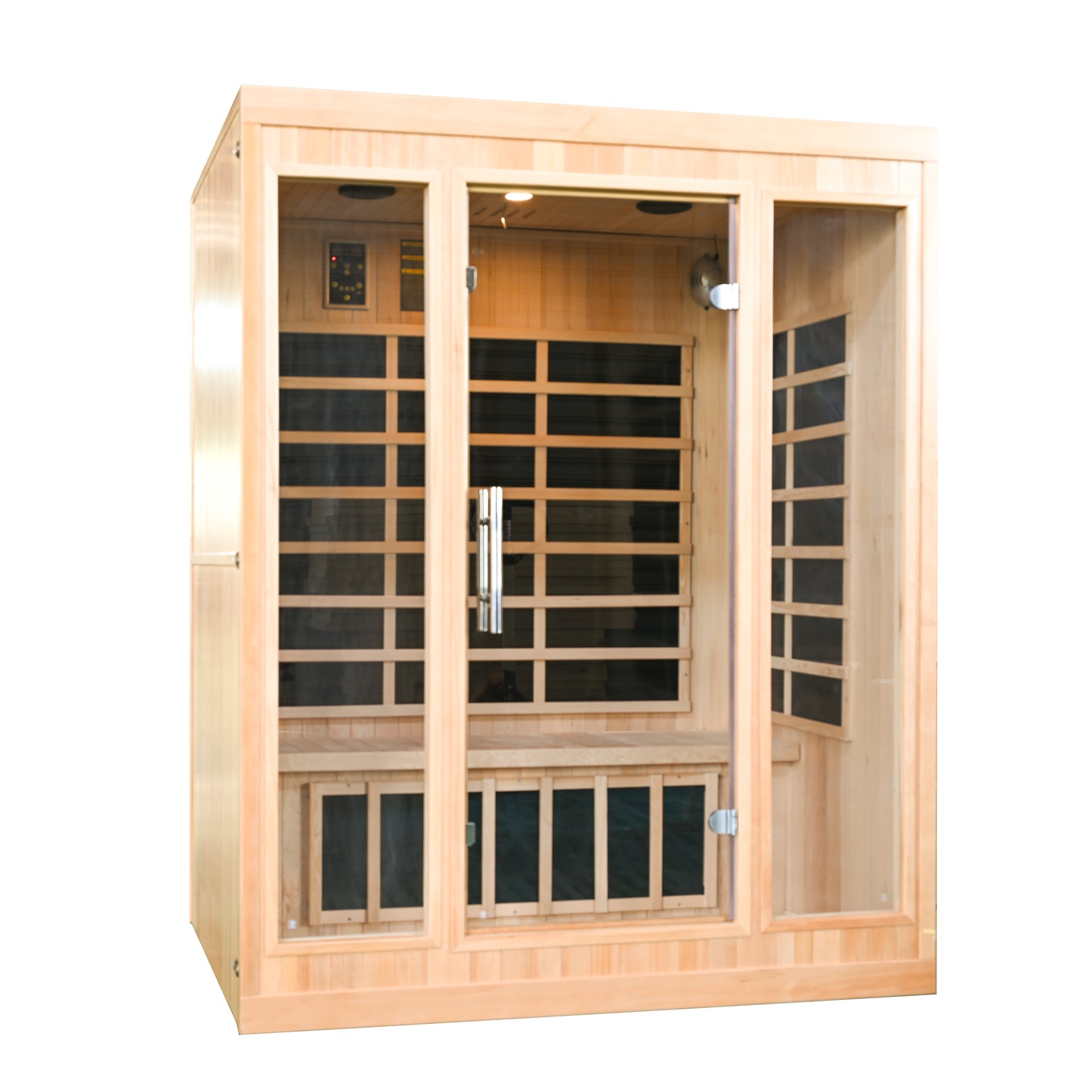Greenland 3-Person Luxury Far-Infrared Sauna 9 Carbon Heater 2250W Full Glass Front Panel