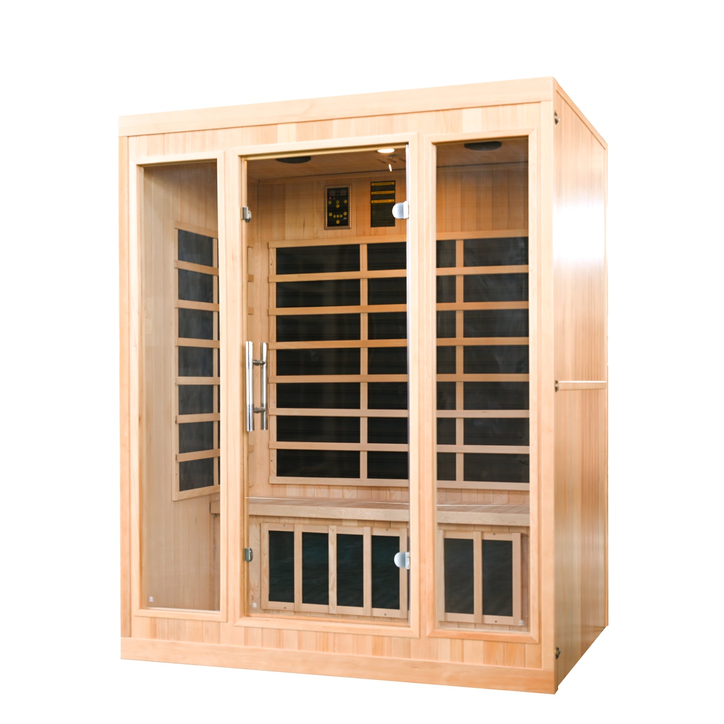 Greenland 3-Person Luxury Far-Infrared Sauna 9 Carbon Heater 2250W Full Glass Front Panel