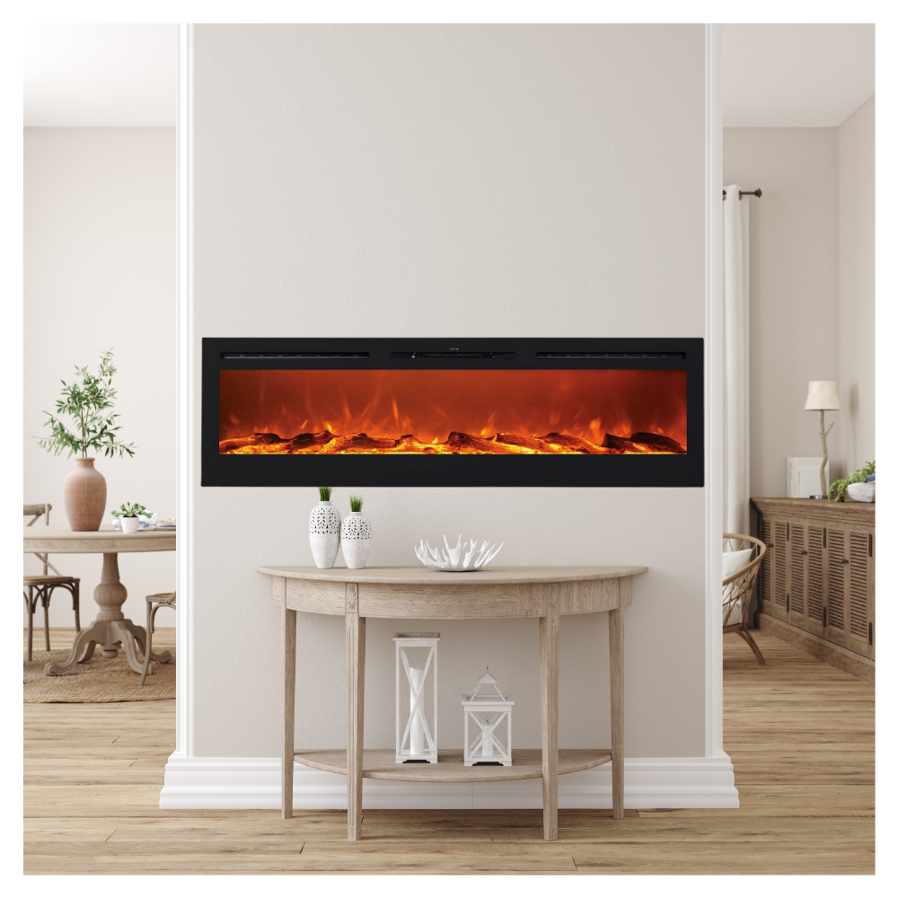 Victoria 72" Black Built-in Recessed / Wall mounted Heater Electric Fireplace
