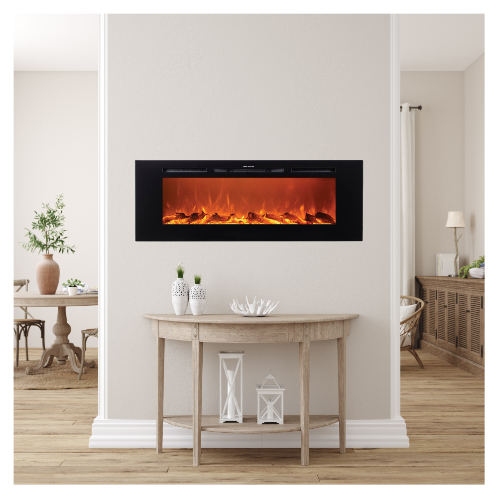 Victoria 60" Black Built-in Recessed / Wall mounted Heater Electric Fireplace