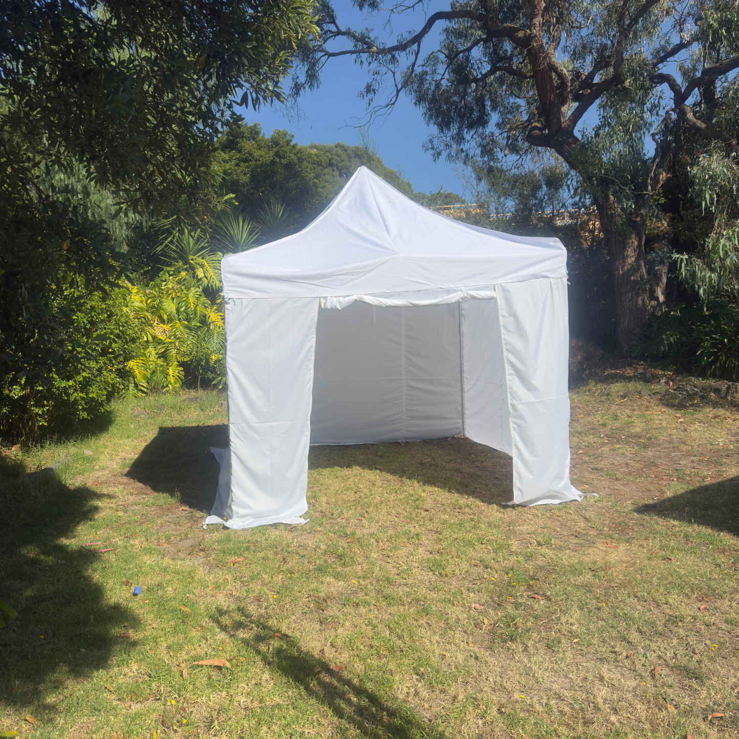 Premium 3X3m Aluminum HEX 40 Folding Gazebo Marquee Pop Up Outdoor Canopy 3 Sided Wall White