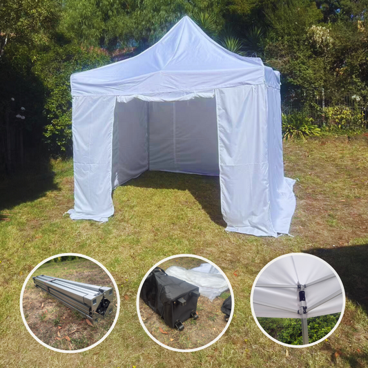 High-end 3X3m Aluminum Folding HEX 30 Gazebo Marquee Pop Up Outdoor Canopy White