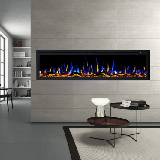 Horizon 72" Slim Trim Black Built-in Recessed / Wall mounted Heater Electric Fireplace