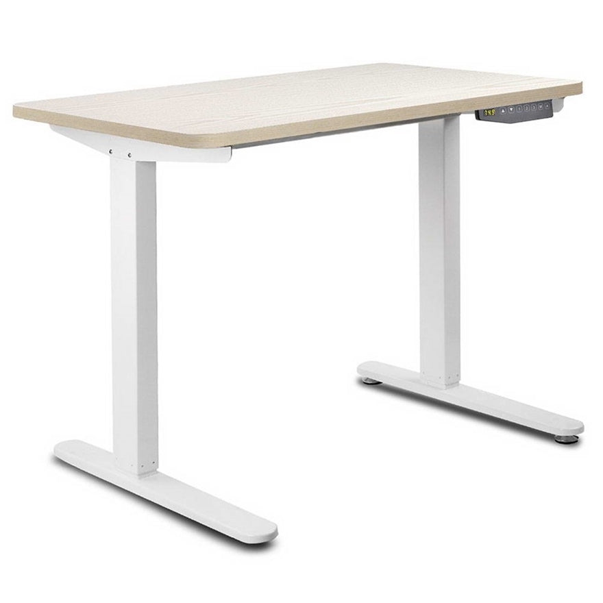 Electric Height-adjustable Computer & Laptop Standing Desk Single Motor Grey Frame Maple Top