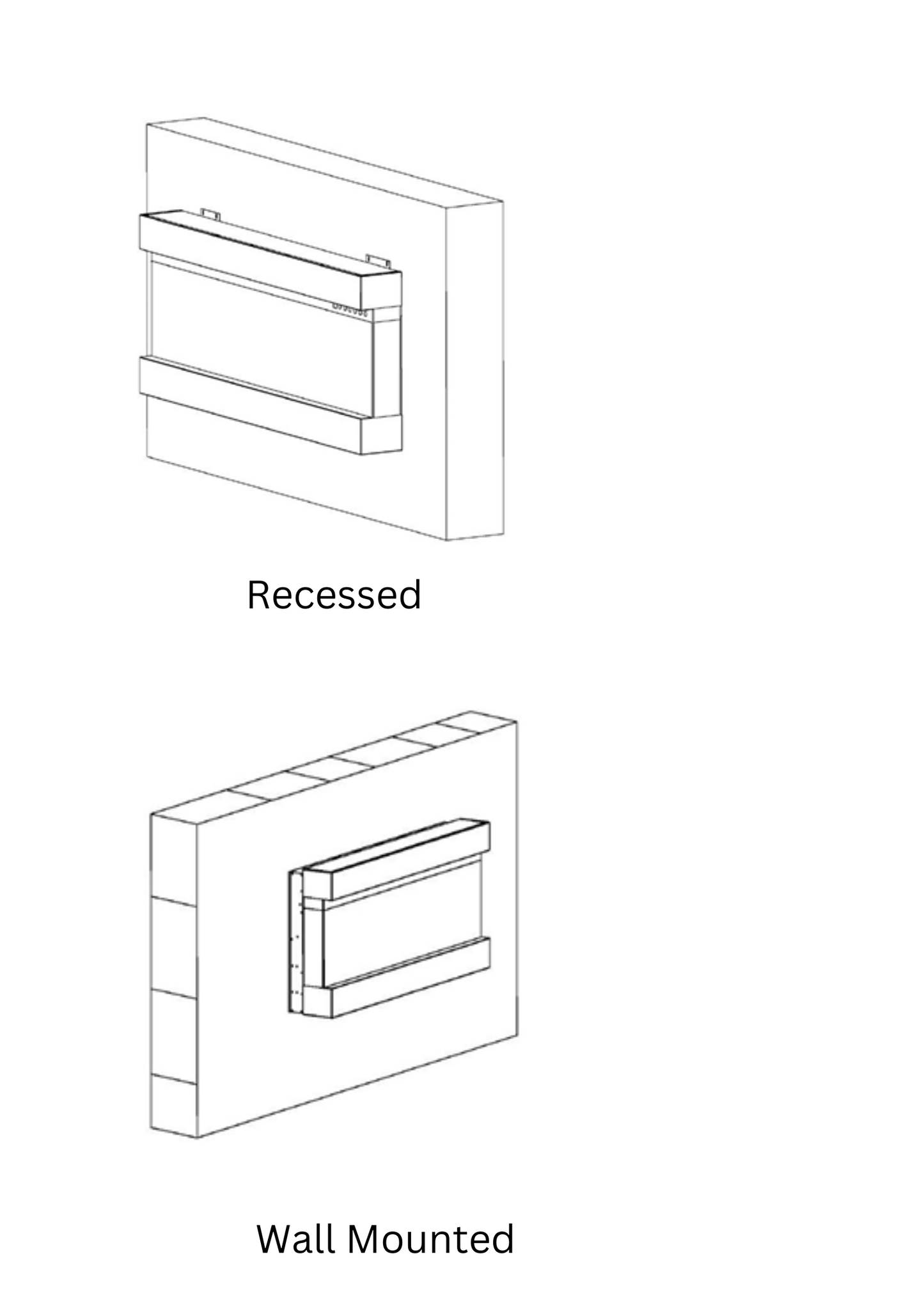 Lucia 72 inch 3 Sided Wall Mounted and Recessed/ Insert Electric Fireplace Heater