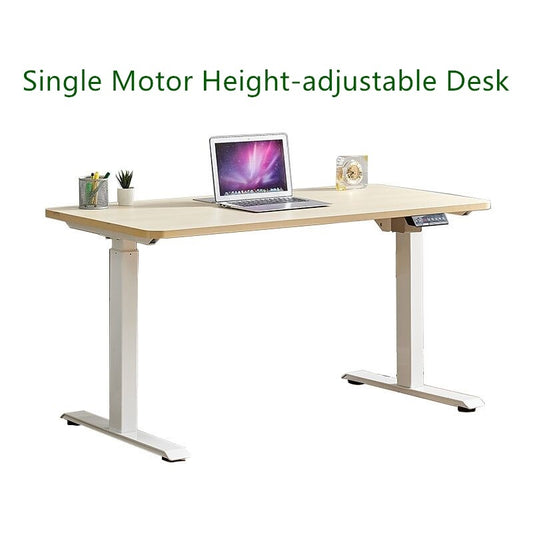 Electric Height-adjustable Computer & Laptop Standing Desk Single Motor Grey Frame Maple Top