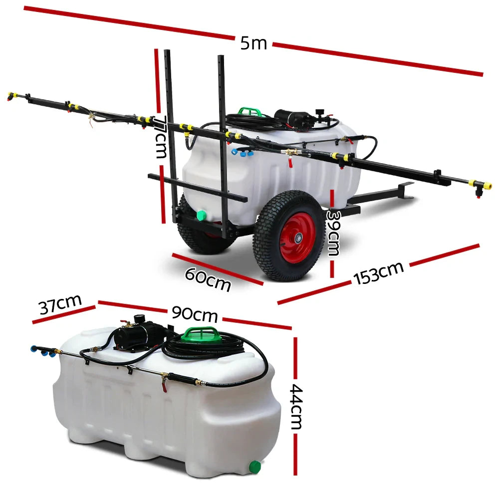 100L 12V Tow Behind Weed Sprayer trailer 5m Boom Garden Spray