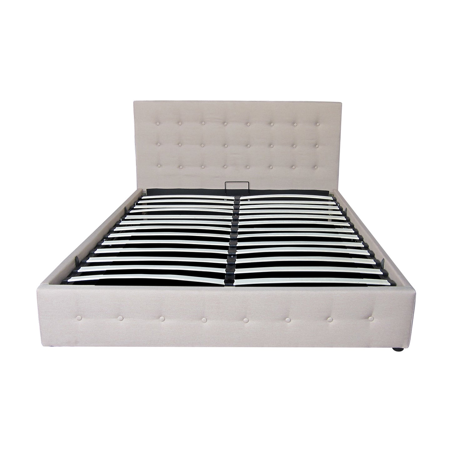 Scandinavian Fabric Square Tufted Gas Lift Storage Bed Frame Queen Grey