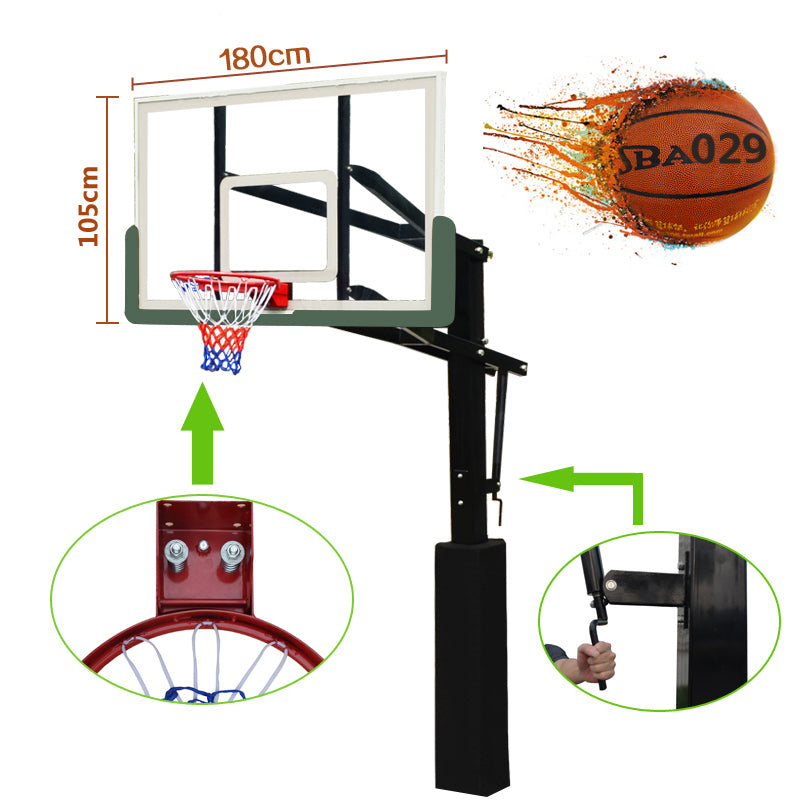 72 inch Professional In-ground Basketball System with Hoop Tempered Glass Backboard