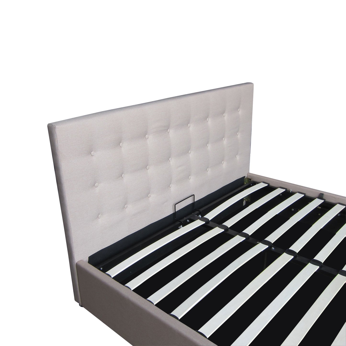 Scandinavian Fabric Square Tufted Gas Lift Storage Bed Frame Queen Grey