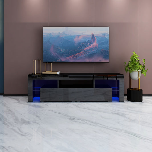 Modern LED TV Cabinet Entertainment Unit Stand High Gloss Furniture 1600mm Black