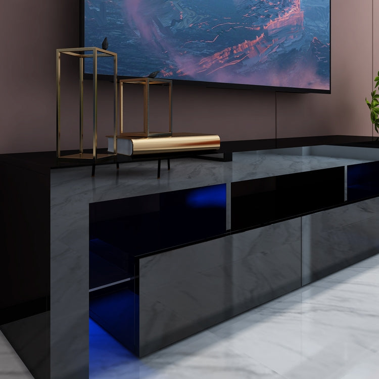 Modern LED TV Cabinet Entertainment Unit Stand High Gloss Furniture 1600mm Black
