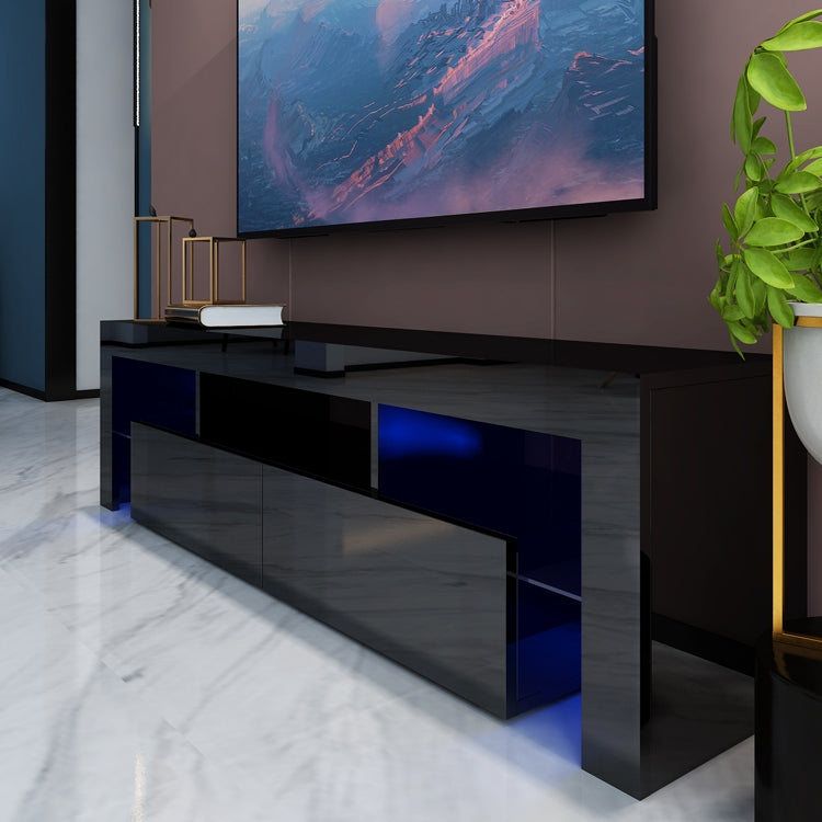 Modern LED TV Cabinet Entertainment Unit Stand High Gloss Furniture 1600mm Black