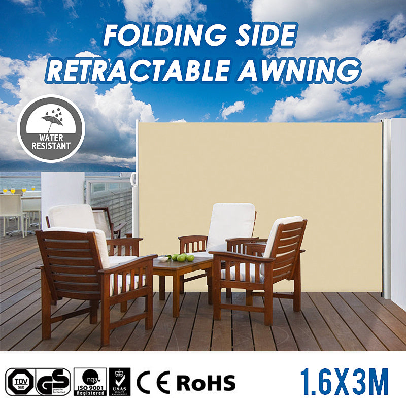 1.6x3m Aluminium Frame Folding Side Retractable Awning