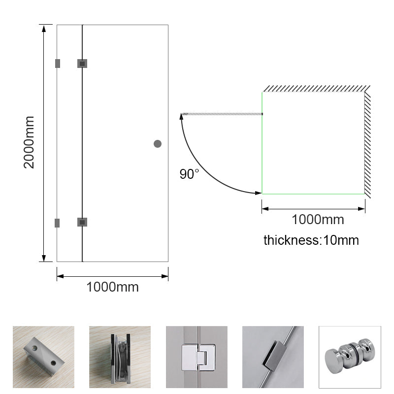 Shower Screen 1000x1000x2000mm Frameless Glass