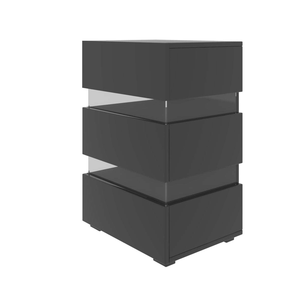 Modern RGB LED Bedside Table Side Table Nightstand High Gloss Storage Black