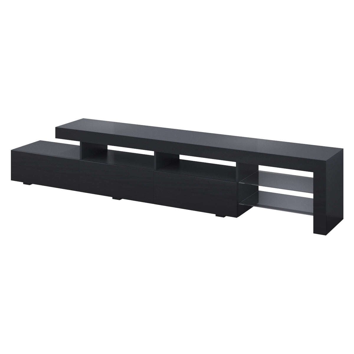 Modern 2400mm LED TV Cabinet Entertainment Unit Stand High Gloss Furniture Black