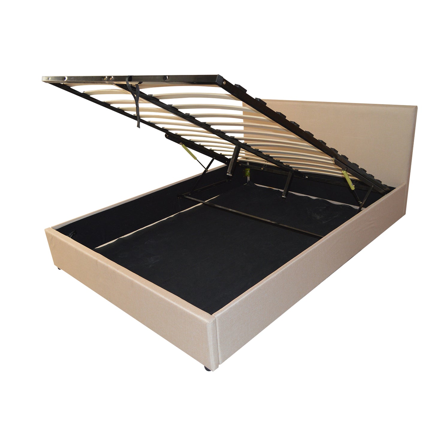 Fabric Square Tufted Gas Lift Storage Bed Frame Queen Beige CB120