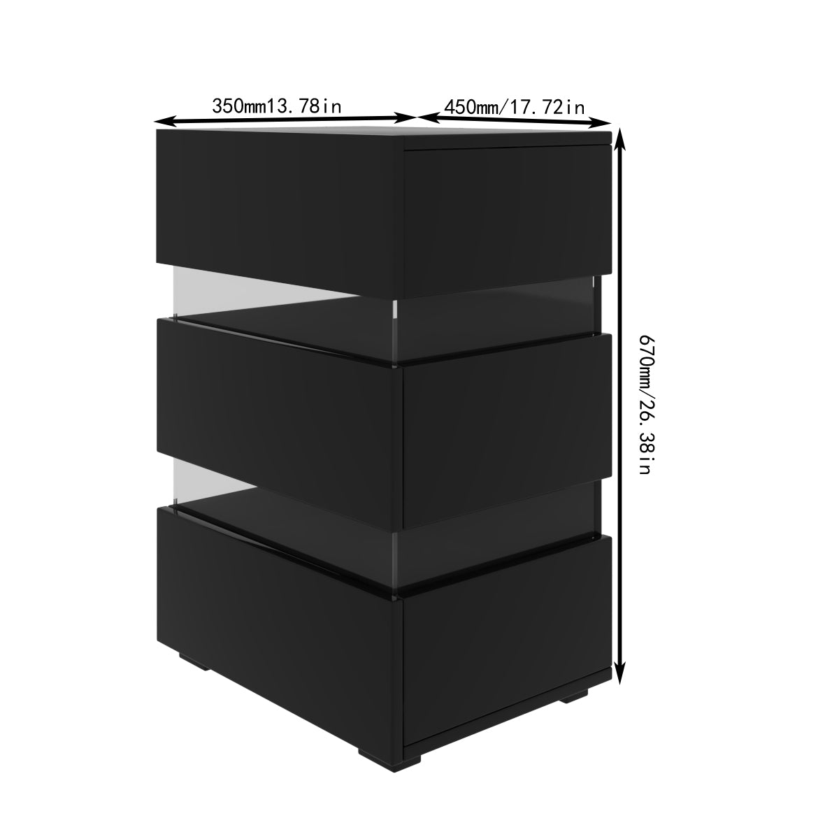 Modern RGB LED Bedside Table Side Table Nightstand High Gloss Storage Black