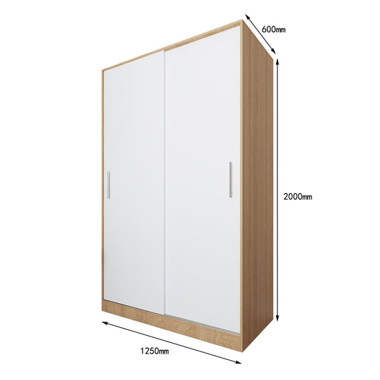 Modern Wooden Natural and White Sliding 2 Door Wardrobe 125x60x200cm