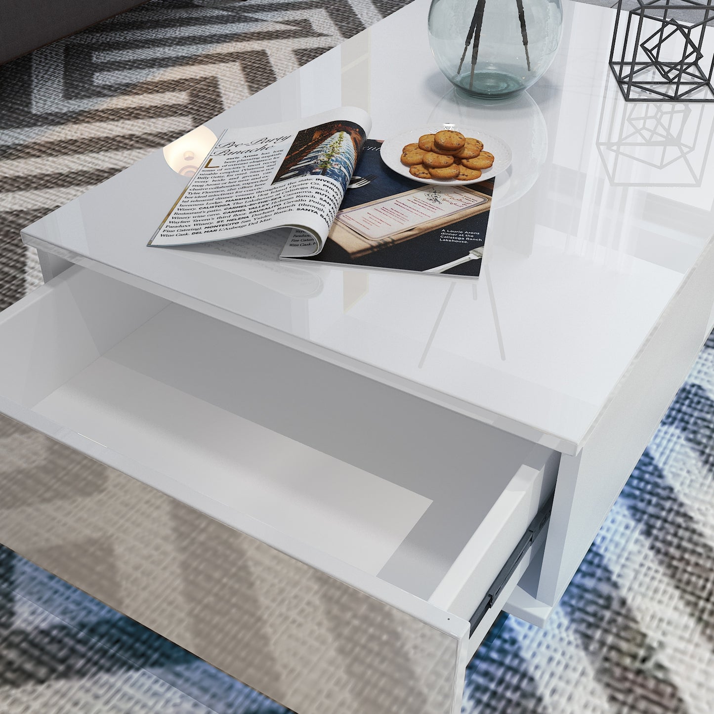 Modern RGB LED Light Coffee Tea Table with Storage Drawer & Shelf High Gloss Living Room