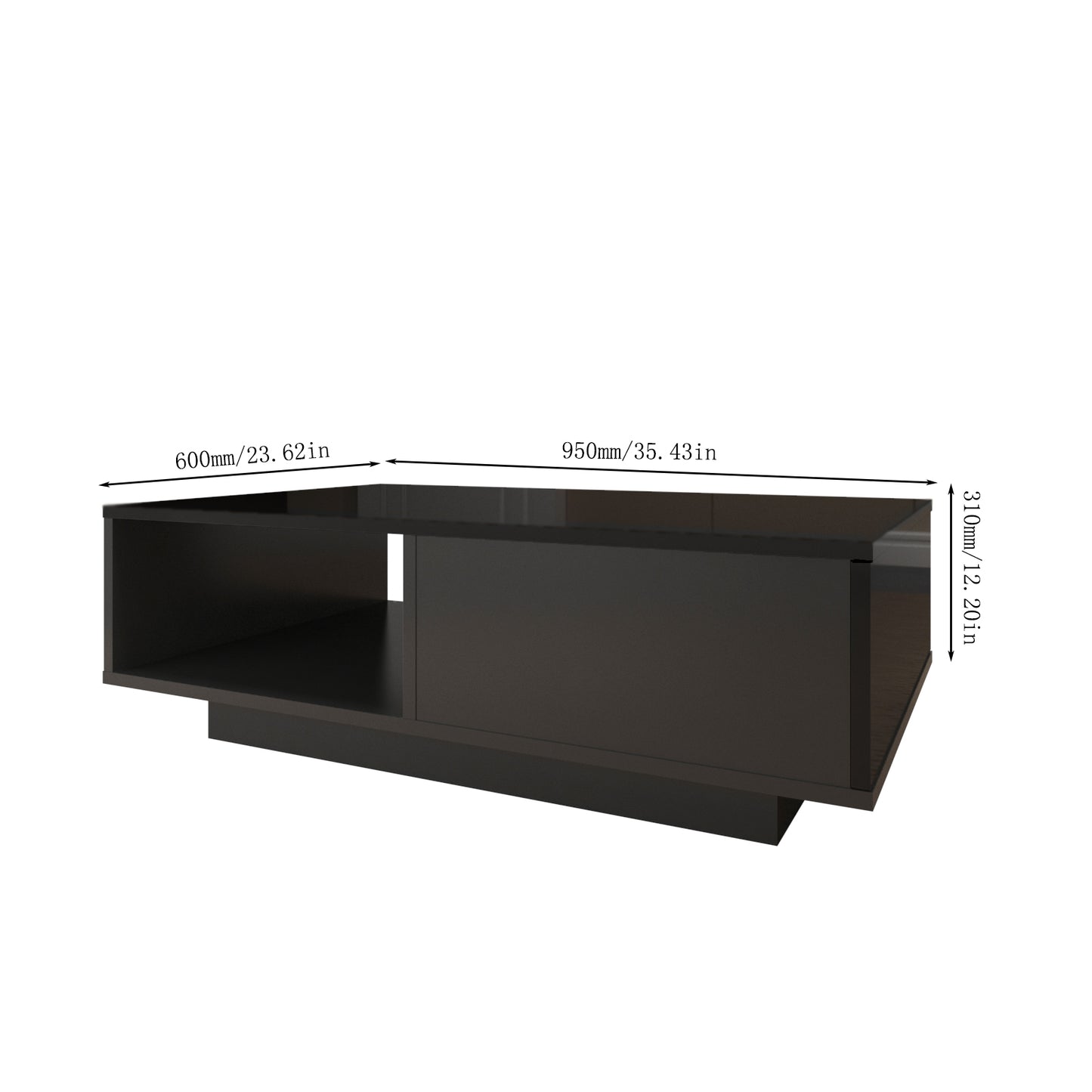 Modern LED Light Coffee Tea Table with Storage Drawer & Shelf High Gloss Living Room Black