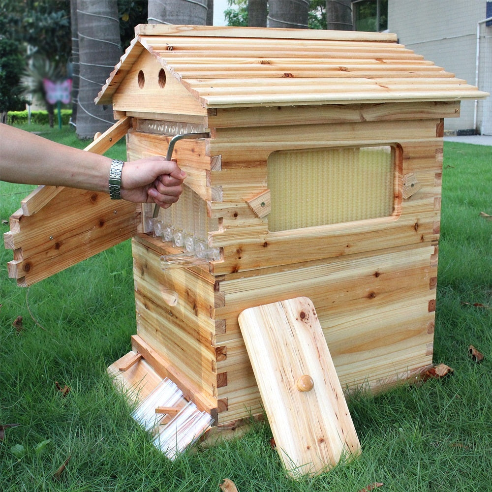 Wooden Auto Flow Beekeeping Beehive House Bee Comb Hive and 7 PCs Frames