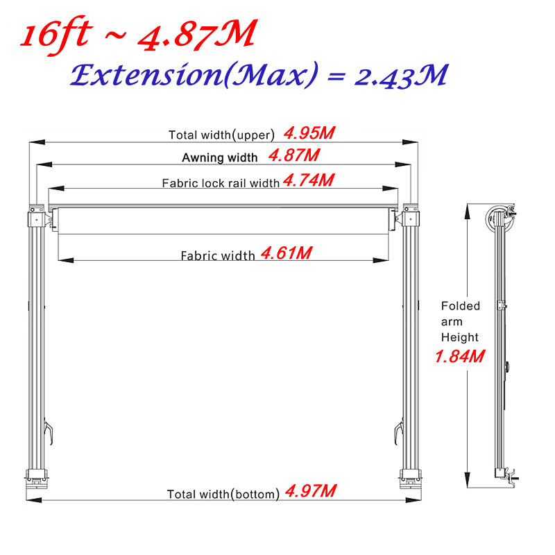 16ft x 8 ft Caravan Roll out Awning Annex Aluminium Construction Complete Pack