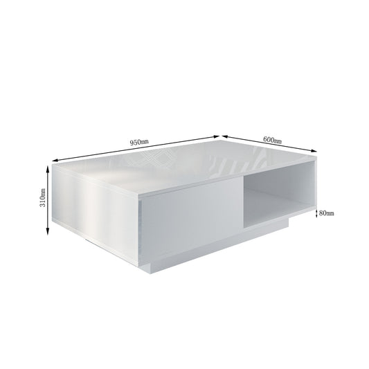 Modern RGB LED Light Coffee Tea Table with Storage Drawer & Shelf High Gloss Living Room