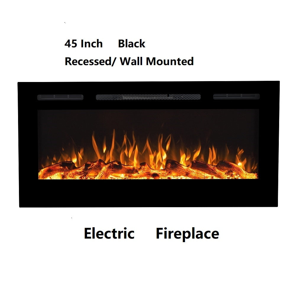 45" Black Built-in Recessed / Wall mounted Heater Electric Fireplace