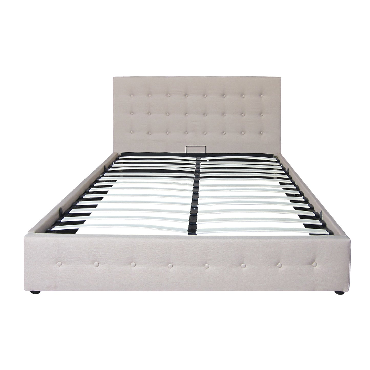 Scandinavian Fabric Square Tufted Gas Lift Storage Bed Frame Queen Grey