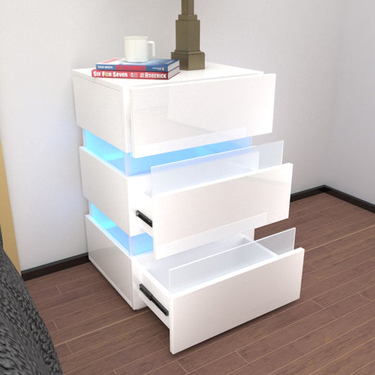 Modern RGB LED Bedside Table Side Table Nightstand High Gloss Furniture Storage White