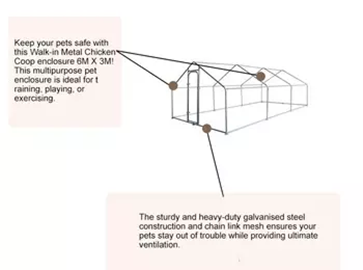 Walk-in 3X4X2M Steel Metal Chicken Coop Run Enclosure Poultry Cage