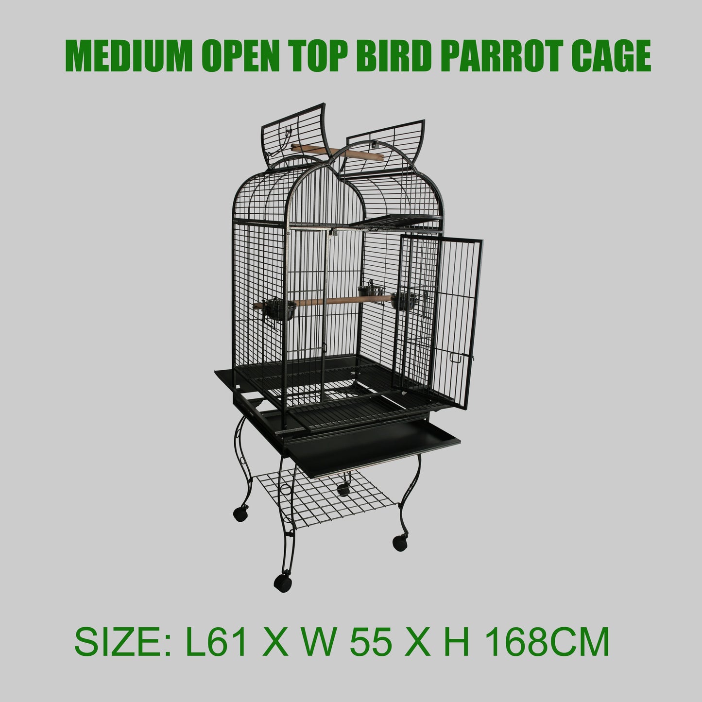 Medium Open Top Bird Parrot Cage With Stands Wheels 168cm High