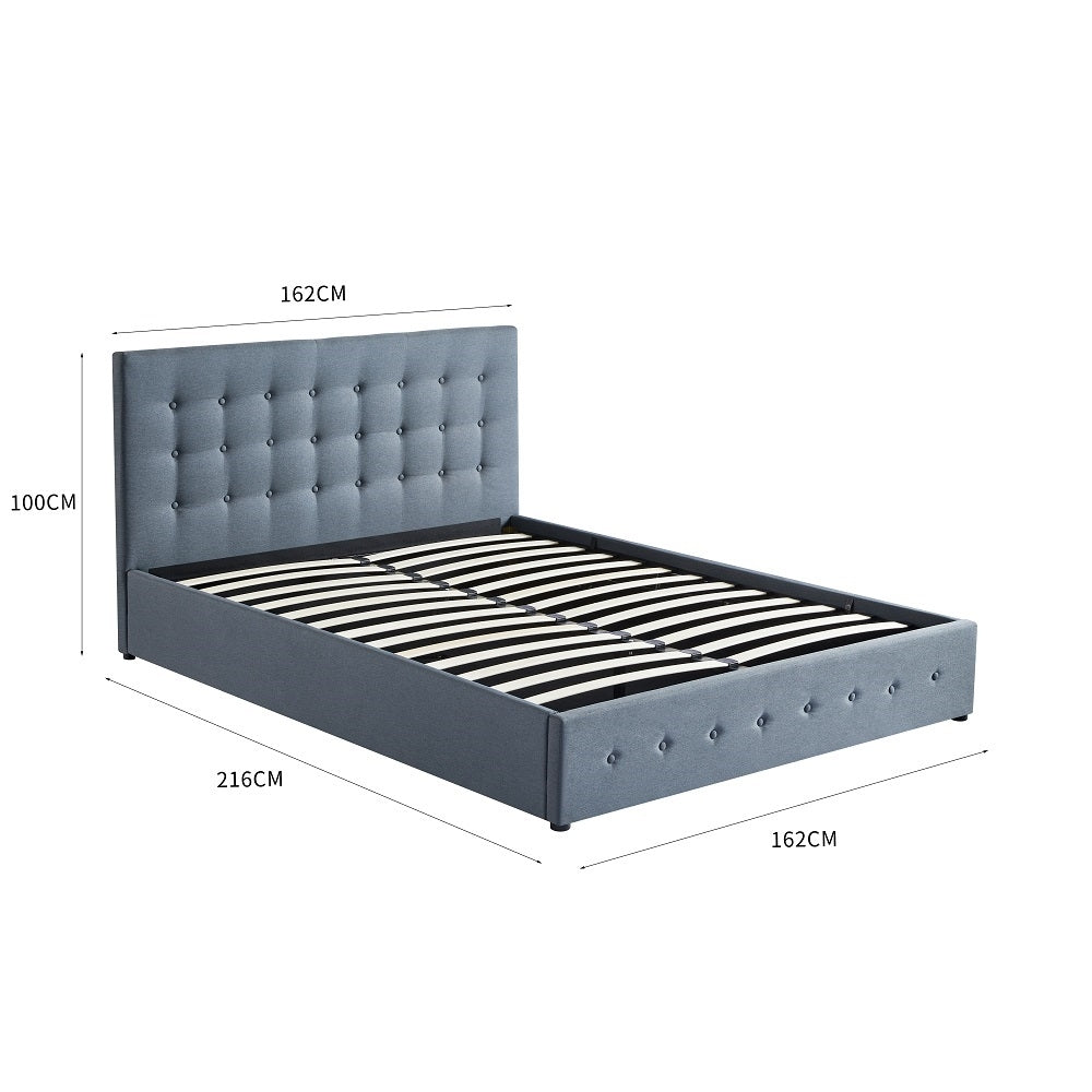 Scandinavian Fabric Square Tufted Gas Lift Storage Bed Frame Queen Charcoal