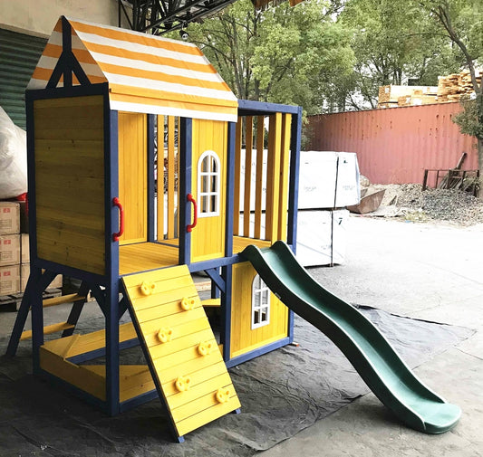 Outdoor Wooden Tower Kids Play Cubby House Cubbyhouse Sandpit Slide Climbing Rock 2049