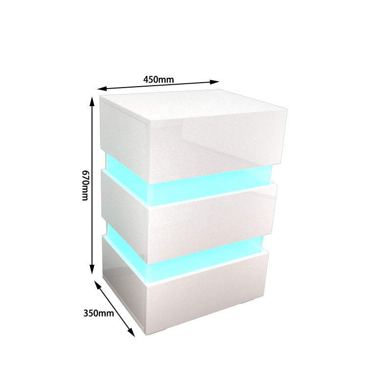 Modern RGB LED Bedside Table Side Table Nightstand High Gloss Storage White