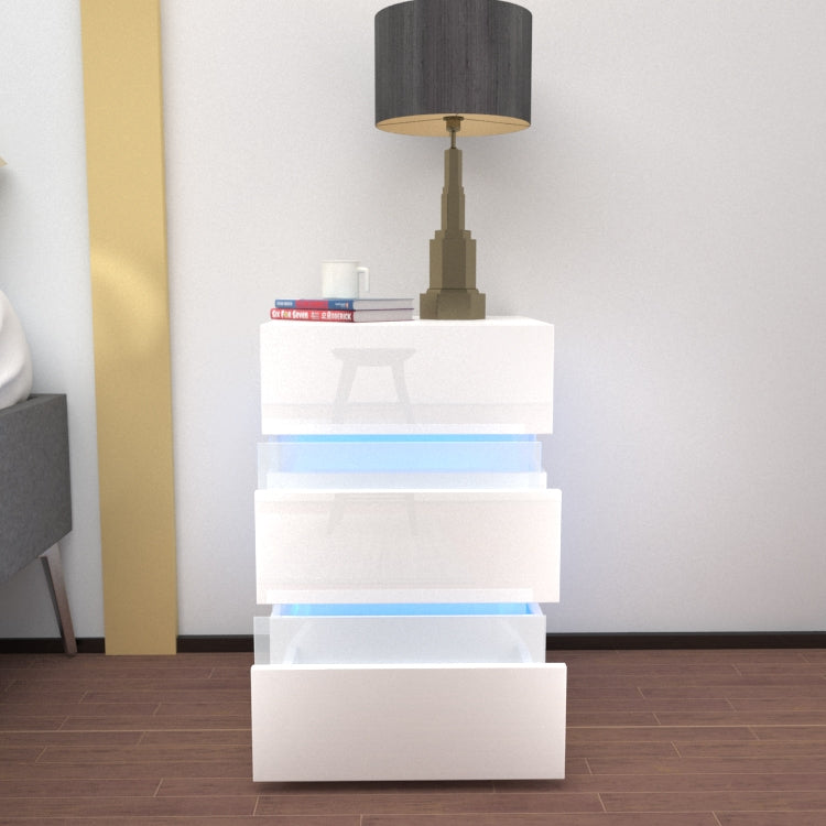 Modern RGB LED Bedside Table Side Table Nightstand High Gloss Storage White
