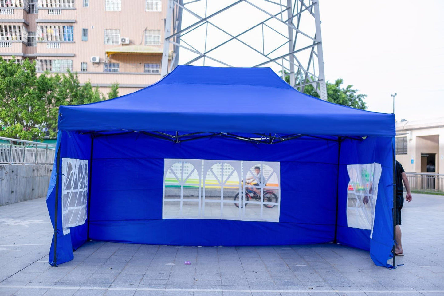 3X4.5M Folding Gazebo Outdoor Marquee Pop Up Nay Blue 3 sided Window wall