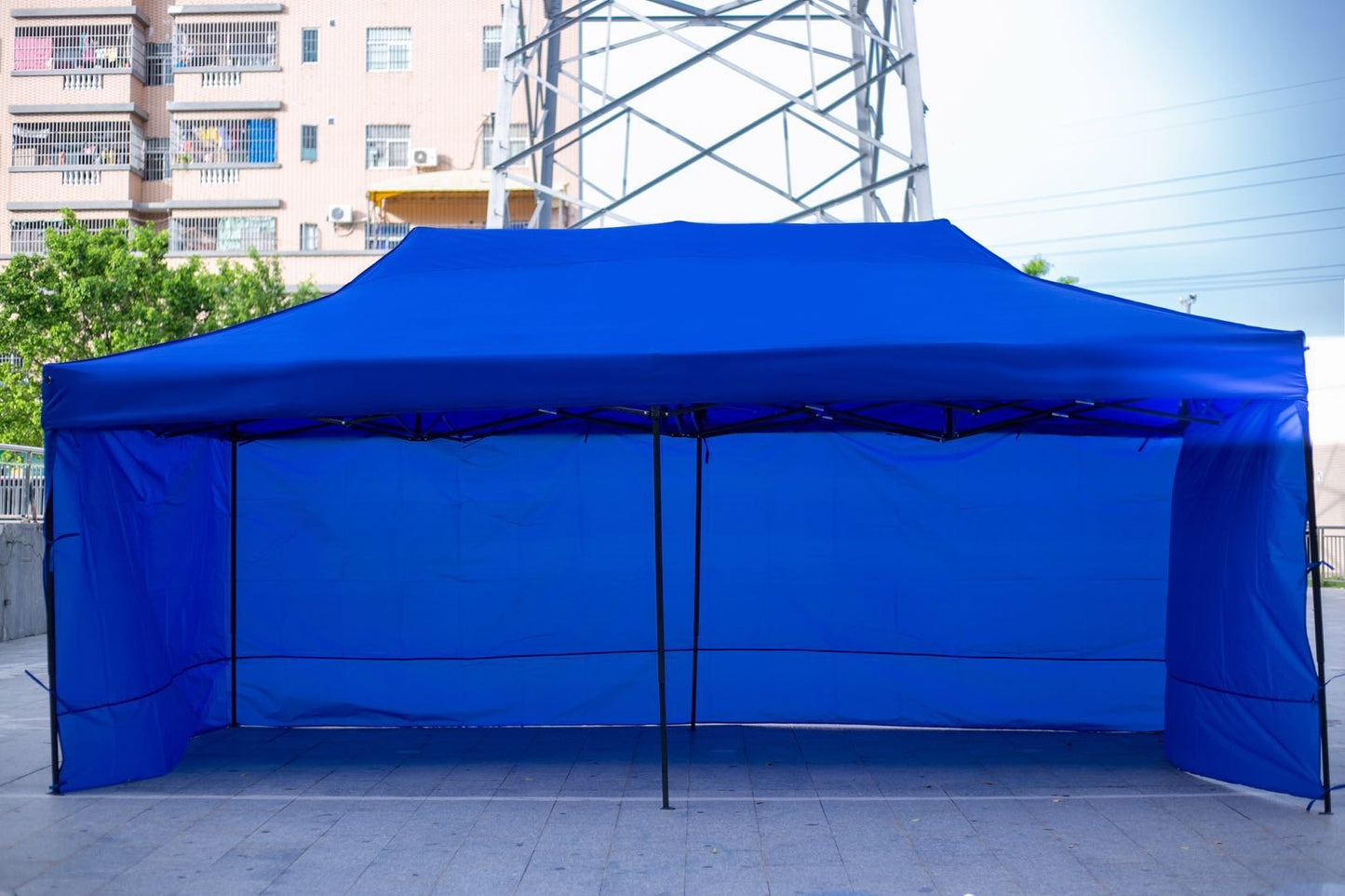 3X6M Folding Gazebo Outdoor Marquee Pop Up Navy Blue 3 sided wall