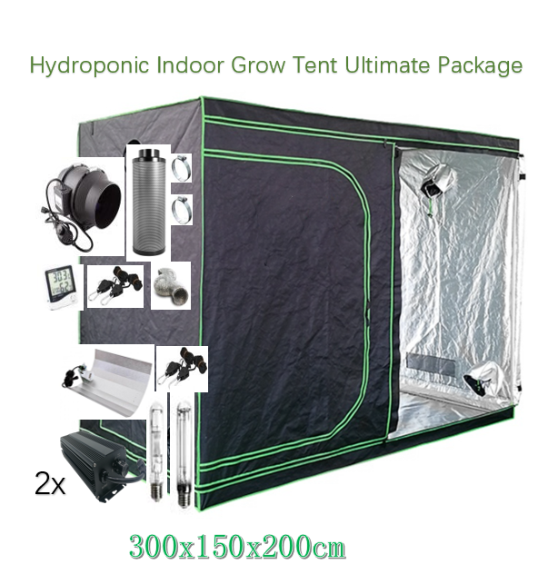 Hydroponic Indoor Grow Tent Ultimate Package 300x150x200cm TENT 600W Grow Light Kit x2 6